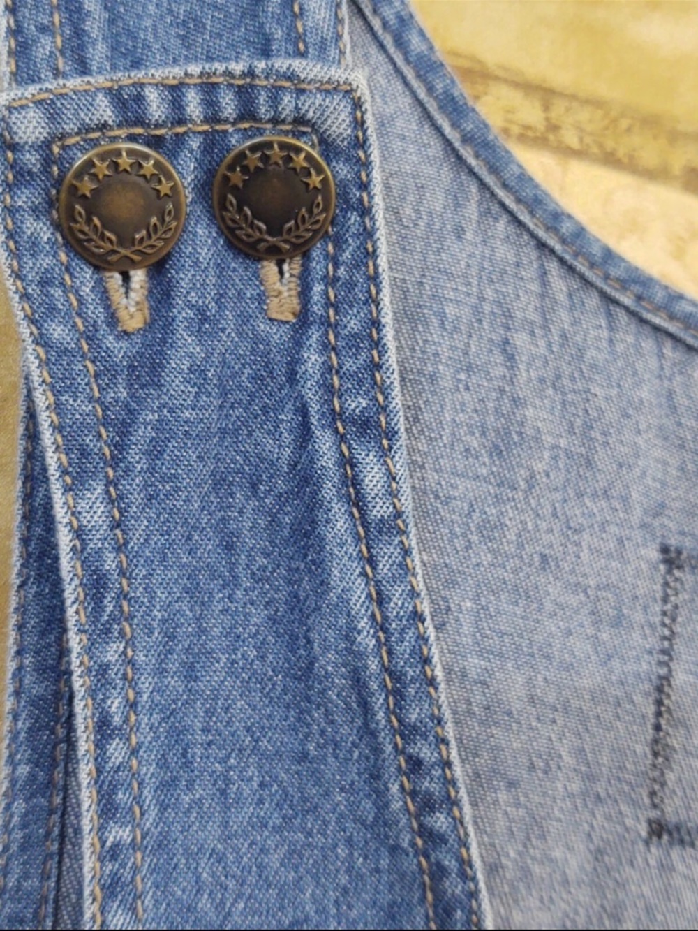 Vintage 90’s Denim Pinafore Jumper with Folk Doll Appliqué - Picture 4 of 8